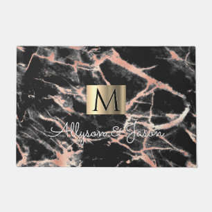 Black & Rose Gold Marble, Names & Monogram, Vs 2 Doormat