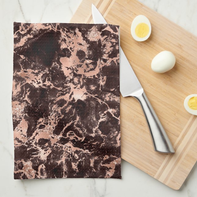 Black & Rose Gold Marble Tea Towel (Quarter Fold)