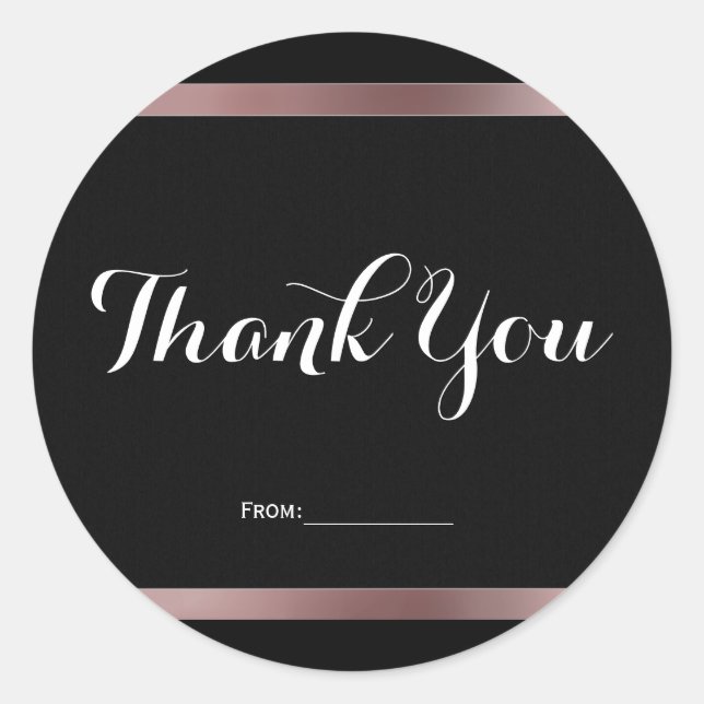Black & Rose Gold Mauve Pink Party Favour Classic Round Sticker (Front)