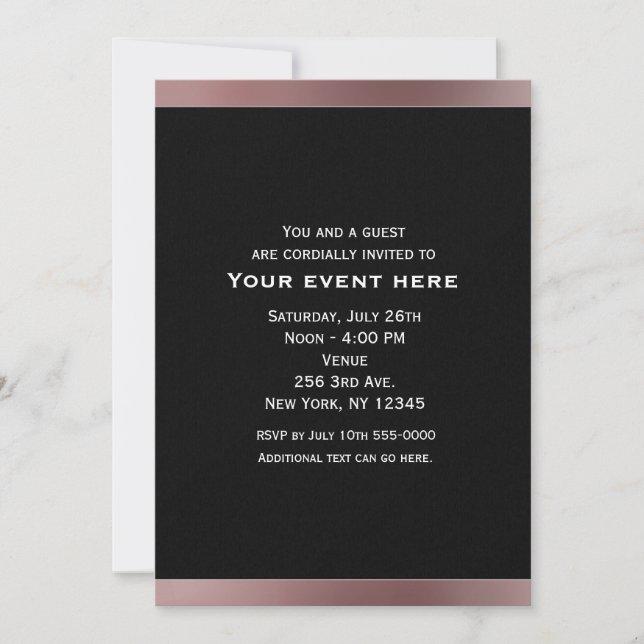 Black & Rose Gold Mauve Pink Party Invitations (Front)
