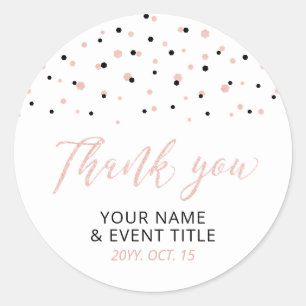 Black Rose gold Modern Birthday Favour Thank you Classic Round Sticker