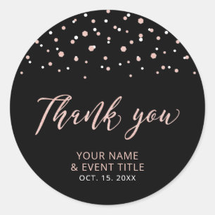 Black Rose gold Modern Birthday Favour Thank you Classic Round Sticker