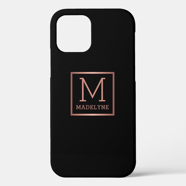 Black Rose Gold Monogram Elegant Case-Mate iPhone Case (Back)