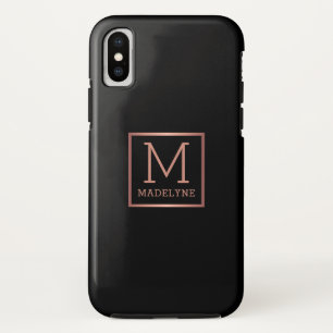 Black Rose Gold Monogram Elegant iPhone XS Case