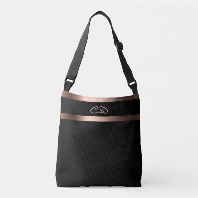 Black rose gold monogram initials elegant crossbody bag (Front)