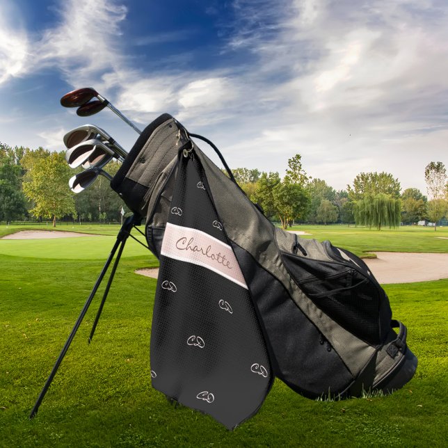 Black rose gold monogram initials name elegant golf towel (Creator Uploaded)