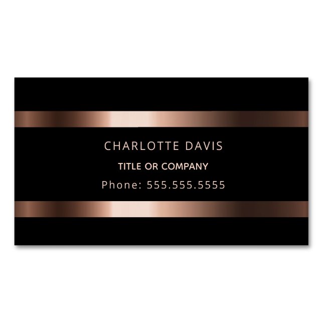 Black rose gold monogram minimalist elegant  	Magnetic business card (Front)