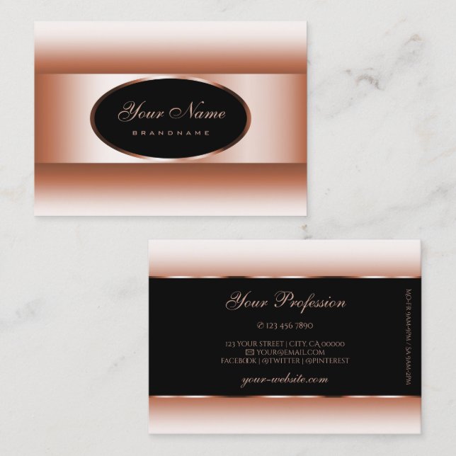 Black Rose Gold Oval Frame Rose Golden Gradient Business Card (Front/Back)