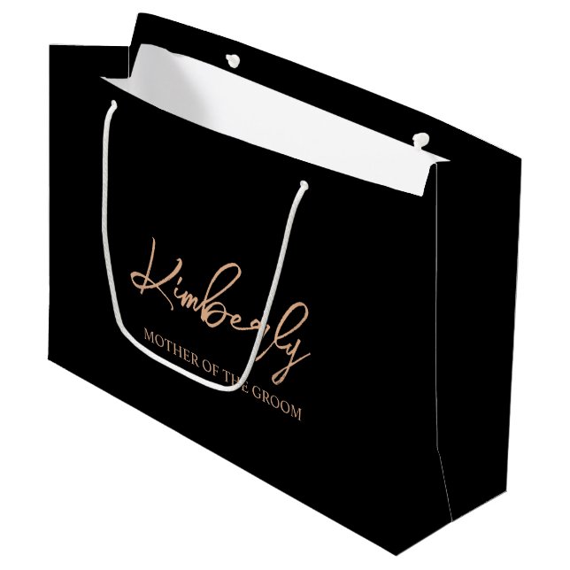 Black & Rose Gold Personalised Wedding Party Name Large Gift Bag (Front Angled)