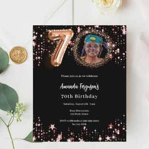 Black rose gold photo 70th birthday invitation