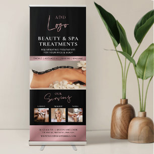 Black & Rose Gold Photo Collage Spa Salon Services Retractable Banner