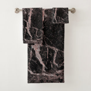 Black & Rose Gold Pink Glitter Marble Glam Trendy Bath Towel Set