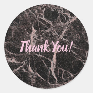 Black & Rose Gold Pink Glitter Marble Glam Trendy Classic Round Sticker