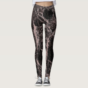 Black & Rose Gold Pink Glitter Marble Glam Trendy Leggings