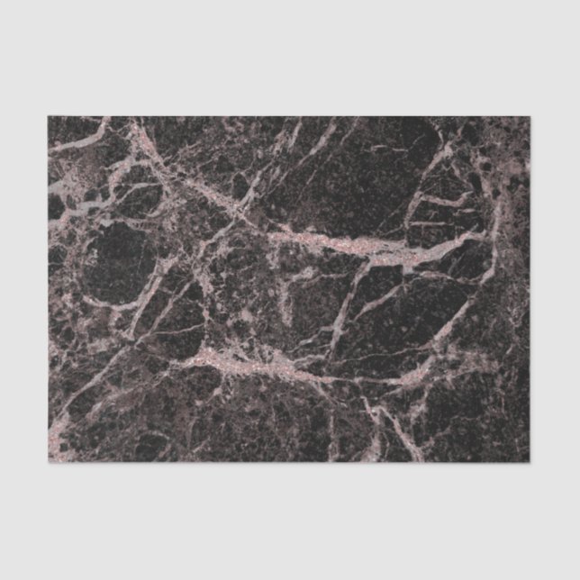 Black & Rose Gold Pink Glitter Marble Glam Trendy Tissue Paper (Front)