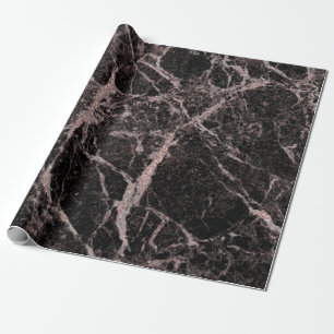 Black & Rose Gold Pink Glitter Marble Glam Trendy Wrapping Paper