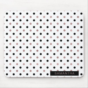 Black & Rose Gold Polka Dots in a White Background Mouse Mat