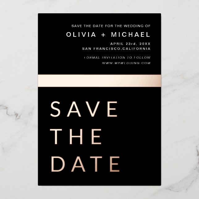 Black Rose Gold Save the Date Elegant Modern (Front)