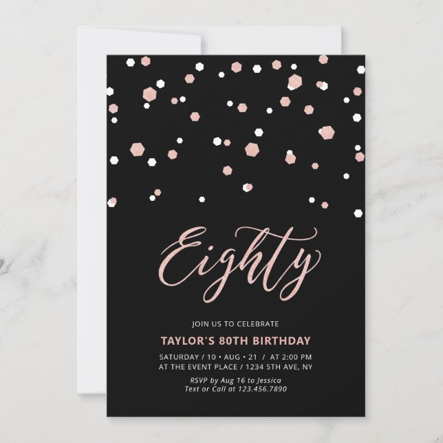 Black Rose Gold Simple Eighty 80th Birthday Party  Invitation (Front)