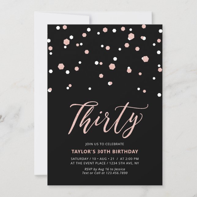 Black Rose Gold Simple Thirty 30th Birthday Party  Invitation (Front)