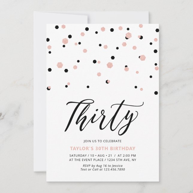Black Rose Gold Simple Thirty 30th Birthday Party Invitation (Front)