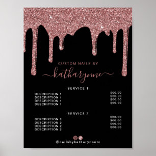 Black Rose Gold Sparkle Dripping Glitter Price Lis Poster