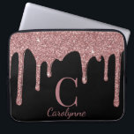 Black Rose Gold Sparkle Glitter Drips Monogram Laptop Sleeve<br><div class="desc">Girly Rose Gold Sparkle Glitter Drips Monogram laptop sleeve with our trendy faux glitter drips in blush pink/rose gold on a chic black background. Designed by Cedar and String. To personalise further, please click the "customise further" link and use the design tool to modify the design. If you need assistance...</div>