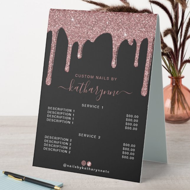 Black Rose Gold Sparkle Glitter Drips Price List (In SItu (Table))