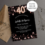 Black rose gold stars 40th birthday invitation<br><div class="desc">A classic black background,  decorated with rose gold stars. Personalise and add a name and party details. The number is written with a balloon style script.</div>