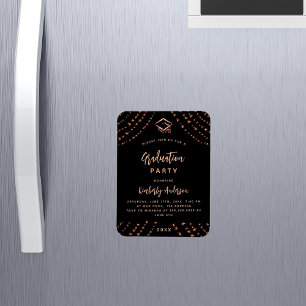 Black rose gold stars graduation party invitation magnet