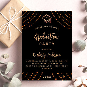 Black rose gold stars graduation party modern year invitation