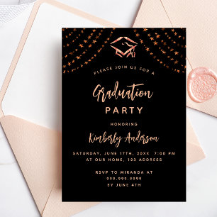 Black rose gold stars luxury graduation party invitation