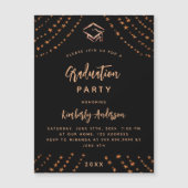 Black rose gold stars luxury graduation party magnetic invitation (Front)