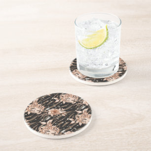 Black Rose Gold Tiger Floral Coaster