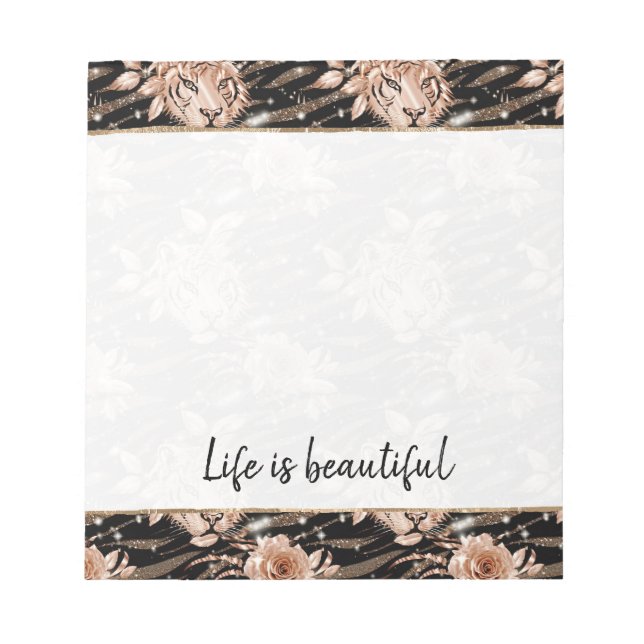 Black Rose Gold Tiger Floral Notepad (Front)