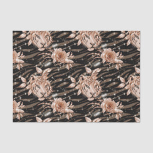 Black Rose Gold Tiger Floral Tissue Paper