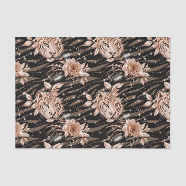 Black Rose Gold Tiger Floral Tissue Paper (Front)