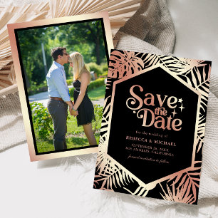 Black Rose Gold Tropical Palm Wedding Photo Save The Date