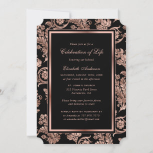 Black Rose Gold Vintage Celebration of Life Invitation