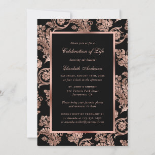 Black Rose Gold Vintage Floral Celebration of Life Invitation
