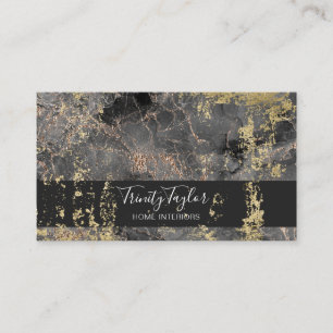 Black Rose Gold Watercolor Marble Ink & Gold Foil Business Card