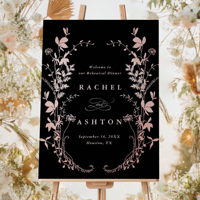 Black & Rose Gold Wildflower Rehearsal Dinner Poster (Creator Uploaded)