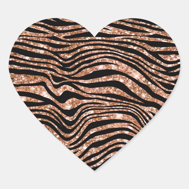 Black Rose Gold Zebra Glitter Heart Sticker (Front)