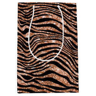 Black Rose Gold Zebra Glitter Medium Gift Bag