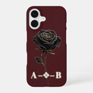 Black Rose Golden Outline Dark Luxury Floral State iPhone 16 Case
