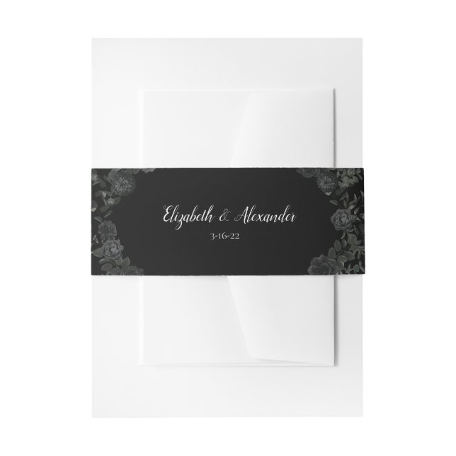 Black Rose Gothic Elegant Wedding Invitation Belly Invitation Belly Band (Front Example)