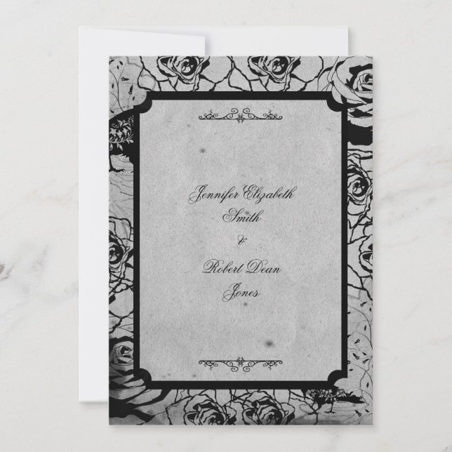 Black Rose Gothic Frame Wedding Invitation (Front)