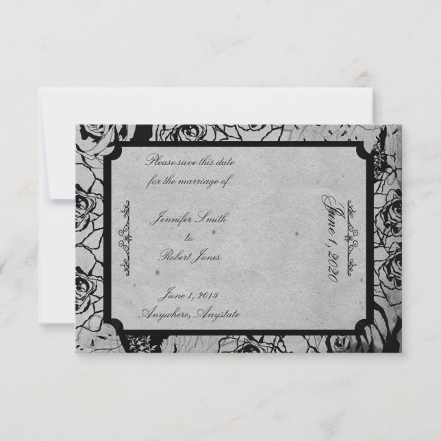 Black Rose Gothic Frame Wedding Save the Date (Front)