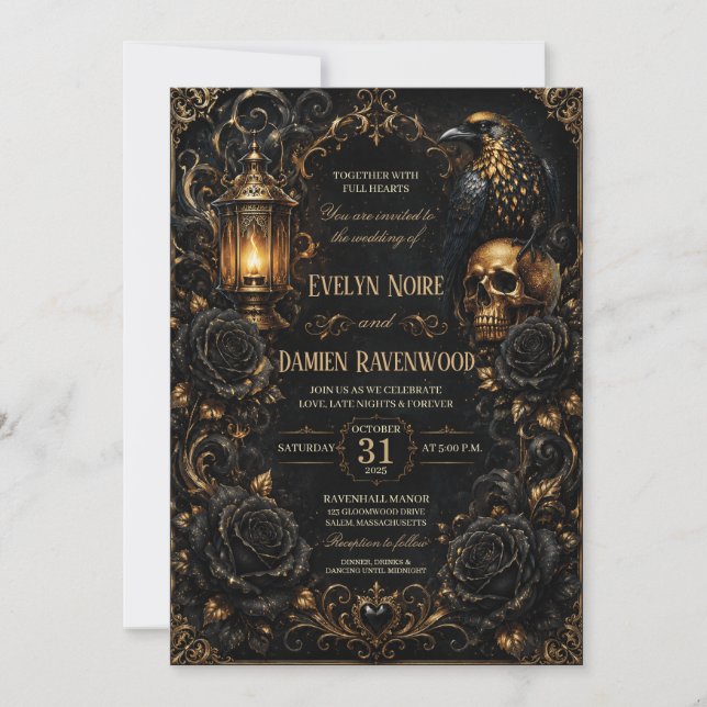 Black Rose Gothic Halloween Wedding Invitation (Front)