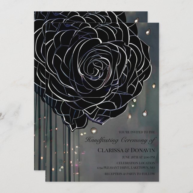 Black Rose Gothic Moody Elegant Handfasting Invitation (Front/Back)